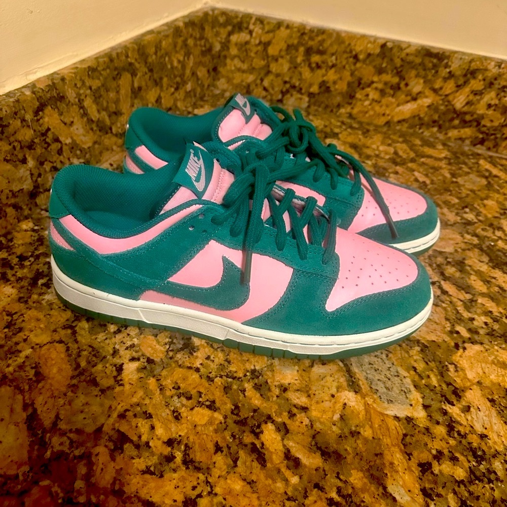 Nike Pink and Green Dunks